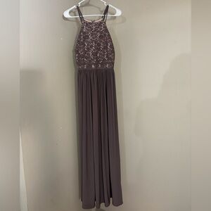 Elegant Sequin Halter Maxi Dress - Purple